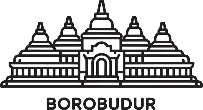 Borobudur Temple Outline Illustration Travel Place Religious Landmark Destination Icon Asia Java