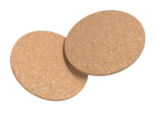 3D Round natural cork texture Beer Coaster Mockup, isolated on background. Protection bierdeckel for beer glasses, bottle, can, cup holder. Empty bottle coaster lying template for beverage branding