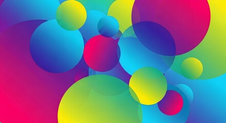 A vibrant and abstract background featuring a colorful arrangement of overlapping translucent spheres in various sizes and hues.