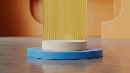 Layered Pedestal with Textured Yellow Panel and Word AMOR