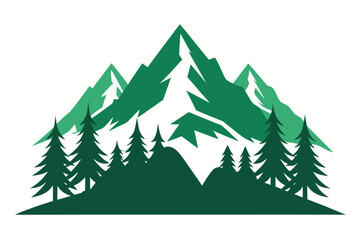 Obraz premium Green Mountains and Pine Trees Illustration Isolated on White Background Design