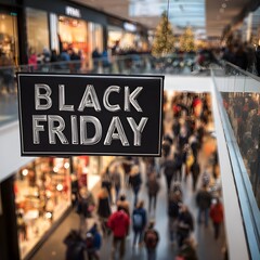 A dynamic Black Friday banner overlooks a bustling shop