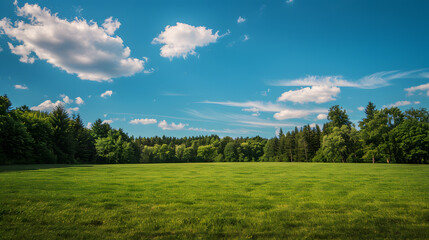 Fototapeta premium Grassy field under blue sky
