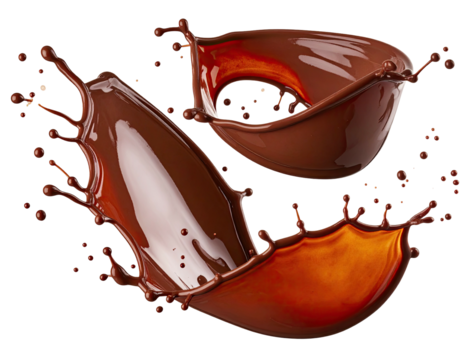 Dynamic shot of rich, molten, flowing dark brown liquid forming graceful shapes