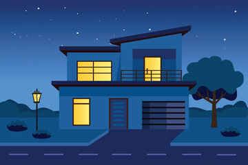 House lamp. Modern house architecture. City house. House architecture. Home illustration. 