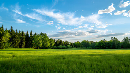 Green field under blue sky