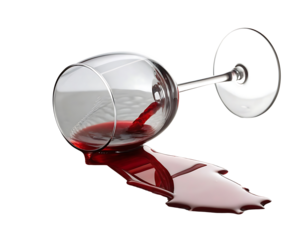 Spilled red wine from tilted glass showcasing loss waste and accident on dark background studio shot for wine related concept