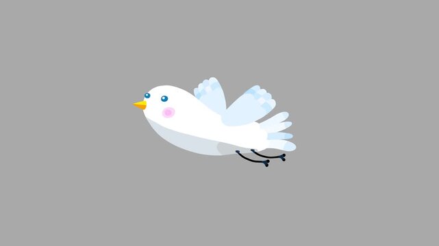 White bird cartoon animation character flying singing isolated. Blinking eyes seamless loop light colors animal character behaviour.