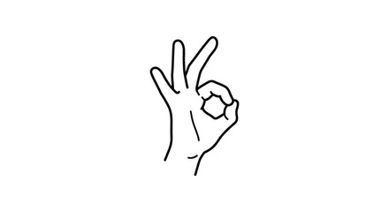 Simple black and white line drawing of a hand making the ok gesture