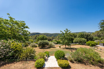 Mediterranean garden with panoramic countryside view, Provence