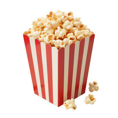 Red and White Striped Popcorn Box Filled with Popcorn Keywords: popcorn, box, striped, red, white, cinema, movie, snack, food isolated on a transparent background