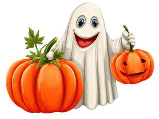 Halloween-Themed Mummy Tiger PNG Cutout: Tiger Holding Pumpkin Bag (Green Eyes, Yellow Stripes, Digital Airbrushing & Cartoon Realism, White/Transparent Background)