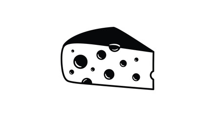 A simple black and white illustration of a wedge of swiss cheese
