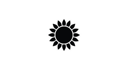 Simple black and white sunflower icon on a plain white background