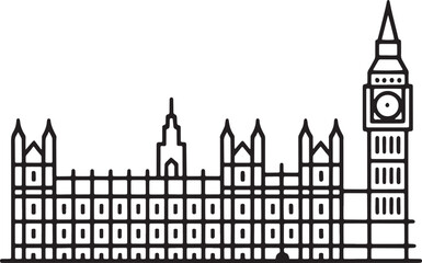 Obraz premium Houses of Parliament Line Art. London Landmark Silhouette. Architecture Symbol. Building Icon. Place.