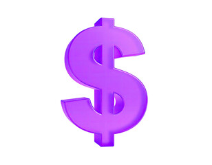 A 3D rendering of a purple dollar sign, isolated on a black background