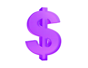 A 3D rendering of a purple dollar sign, isolated on a black background