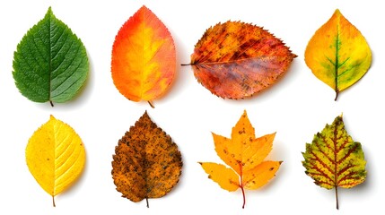 Variety of colorful fall leaves isolated on white background – autumn foliage