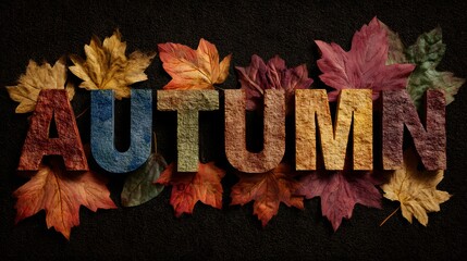 Colorful autumn leaves with text autumn