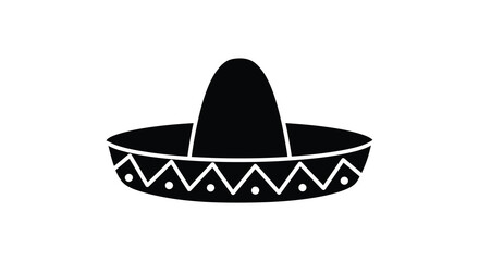 A simplistic black and white illustration of a traditional mexican sombrero