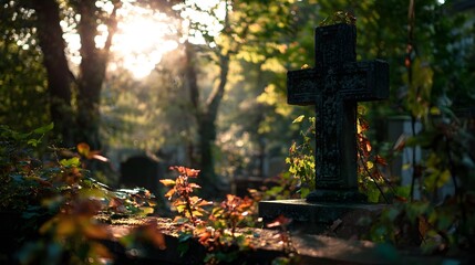 cross in the cemetery on All Saints Day