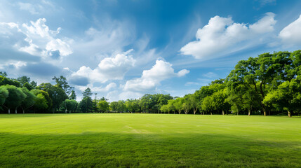 Green park under blue sky