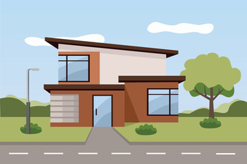 Minimalist Architecture Home Design. Modern Minimalist House. Modern house landscape. 