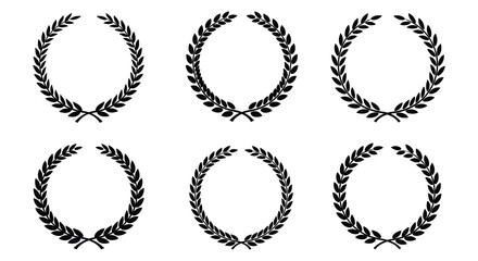 Six black and white laurel wreaths arranged in a grid pattern