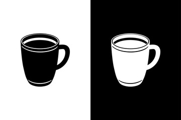 Coffee Cup Icon on Black and White Background.