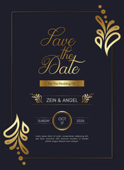Elegant Golden Save the Date Wedding Invitation Template Design Illustration