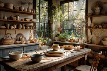 Pottery Studio with Earthenware and Natural Light