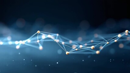 Complex network structure with glowing nodes and connections is slowly transforming and evolving, suggesting a sophisticated artificial intelligence process on a dark blue background - Powered by Adobe