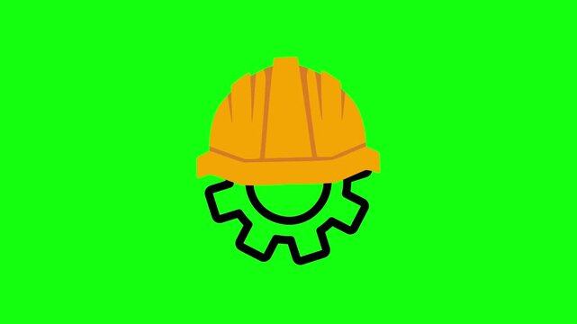 Gear and helmet icon vector logo animation, industrial and safety concept, engineering, construction, machinery, protection, mechanical design, animated symbol for apps, websites, and presentations.