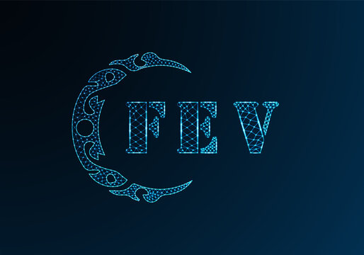 Low poly letter logo FEV design. FEV letter logo low poly vector design on blue color gradient background. FEV logo low poly design