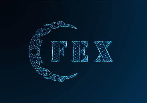 Low poly letter logo FEX design. FEX letter logo low poly vector design on blue color gradient background. FEX logo low poly design