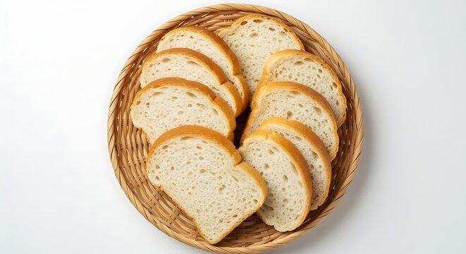 Sliced bread on a wicker basket for food and culinary concepts