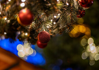 Christmas tree decorations on a Christmas tree