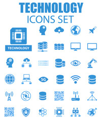 Technology Icons Set: Industry 4.0, AI, Robot, 5G & Future Factory Concept - Vector Illustration