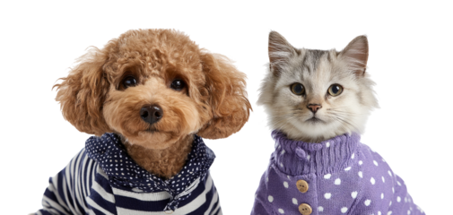 Adorable Dog and Cat Duo in Cozy Sweaters on Transparent Background