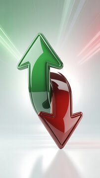 Red and green arrows in opposing directions up arrow