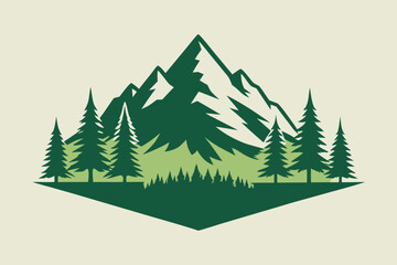 Fototapeta premium Mountain Peak and Pine Trees Illustration for Adventure, Nature, and Outdoor Graphics