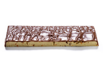 Chocolate pistachio nougat bar isolated on white background