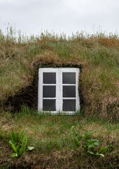 the window of old islandic turf houses in Iceland