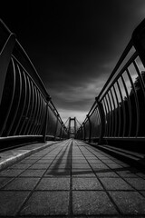 Monochrome photograph of a bridge captured in black and white style, highlighting lines, shapes, and architectural details. This minimalist and timeless image is suitable for editorial, background