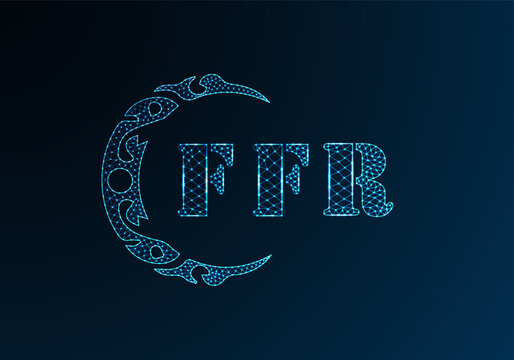 Low poly letter logo FFR design. FFR letter logo low poly vector design on blue color gradient background. FFR logo low poly design
