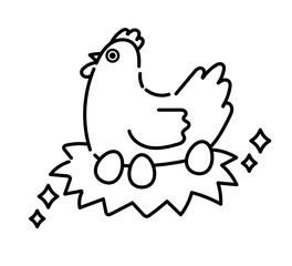 卵を産むニワトリのイラスト　線画のみ