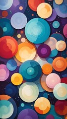 Colorful, overlapping circles against a dark background, resembling planets in space