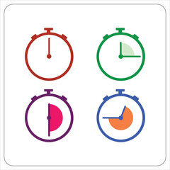 MobileSet of four colorful stopwatch and timer icons in a modern flat design style for measuring time intervals and countdowns.