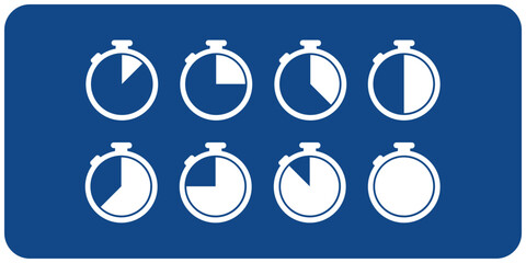 Flat vector timer icons showing a countdown sequence for UI design, deadlines, and time management concepts.
