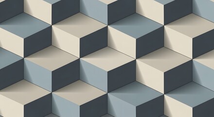 Fototapeta premium Optical illusion of 3D cubes in blue and beige.